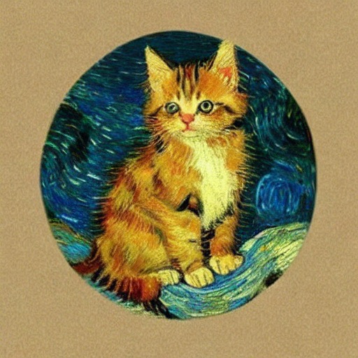 Kitten in the style of Vincent van Gogh (example 1)